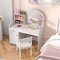 Costway Kid Vanity Table Chair Set 2-Color LED Lights Large Drawer Shelf Cabinet White/Pink